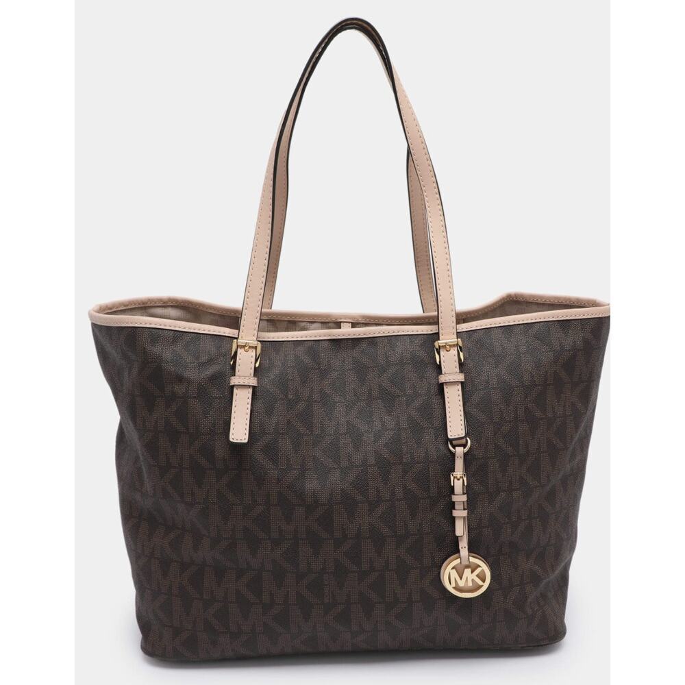 Michael Kors Brown Logo Tote with Beige Trim